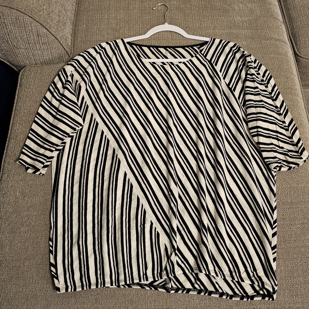 Ann Taylor Loft Black Cream Striped Office Career Relaxed Oversized Blouse Large